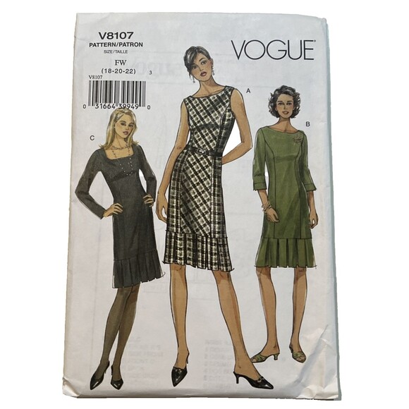 VOGUE #V8107 - LADIES KNEE LENGTH PRINCESS SEAM DRESS PATTERN Plus Size 18-20-22 - Picture 1 of 2